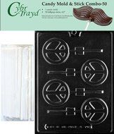Cybrtrayd 45St50-M179 Peace Sign Lolly Chocolate Candy Mold with 50 Cybrtrayd 4.5&quot; Lollipop Sticks
