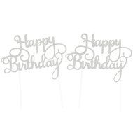 SUNBEAUTY Pack of 2 Silver Glitter Happy Birthday Cake Topper Decoration (Silver) N2