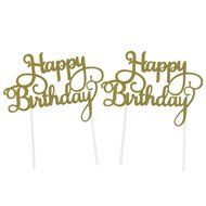 SUNBEAUTY Pack of 2 Silver Glitter Happy Birthday Cake Topper Decoration (Silver) N4