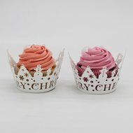 DZT1968 24Pcs Christmas Hollow Lace Cup Muffin Cake Paper Case Wraps Cupcake Wrapper (Blue) N15