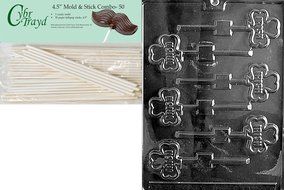 Cybrtrayd 45St50-P005 Irish Lolly Patriotic Chocolate Candy Mold with 50 4.5-Inch Lollipop Sticks N3