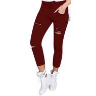 PHOTNO Women Skinny Ripped Pants High Waist Stretch Slim Pencil Trousers N18