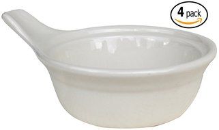 CAC Ceramic Single Serve Casserole Baking Dish with Handle and Pan Scraper, Set of 4, Bone White (15 Ounce) N3