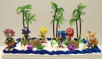 Unique 12 Piece Classic Sonic the Hedgehog Cake Topper Set Featuring 4 Sonic Rings, Super Sonic, Amy Rose, Miles... N6