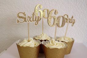 All About Details Gold Sixty Cupcake Toppers, Set of 12