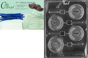 Cybrtrayd &quot;Baby&#039;s Christening Lolly&quot; Baby Chocolate Candy Mold with Lollipop Supply Bundle, Includes 50 Lollipop...
