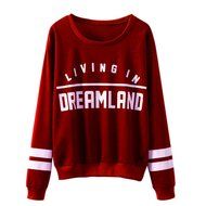 Oksale Women Letters Printed Cotton O-Neck Long Sleeved Hedging Blouse Shirt (L) N2