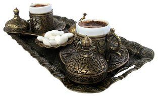 11pc Premium Turkish Greek Arabic Coffee Italian Espresso Serving Set for 2,Cups Saucers Lids Tray Delight Sugar... N3