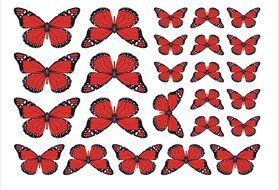 24 Decorative Wafer Paper Butterflies 3 Sizes Assorted Red Butterflies Pre-cut N3