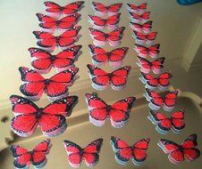 24 Decorative Wafer Paper Butterflies 3 Sizes Assorted Red Butterflies Pre-cut N4