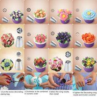 SASRL Russian Piping Tips For Cupcakes Decoration 23-Pcs Set (12 Russian Tips 10 Disposable Pastry Bags 1 Tri-Color... N3