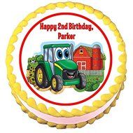 Johnny Tractor Edible Frosting Sheet Cake Topper - 7.5&quot; Round