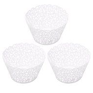 100 Cupcake Wrappers &ndash; White Shimmering Decorative Vine Lace Laser-Cut Liner Baking Cup &ndash; Muffin Case Trays for... N2