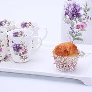100 Cupcake Wrappers &ndash; White Shimmering Decorative Vine Lace Laser-Cut Liner Baking Cup &ndash; Muffin Case Trays for... N3