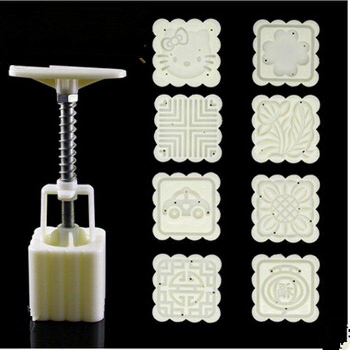 Square Shape Moon Cake Pastry Mold Hand Pressure 50g One Barrel 8 Flower piece baking mold for Mid-Autumn
