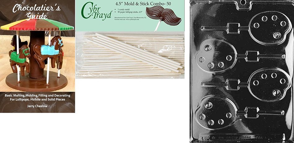 Cybrtrayd Palette Lolly Jobs Chocolate Mold with Lollipop Supply Bundle of 50 Lollipop Sticks, 50 Cello Bags,... N7
