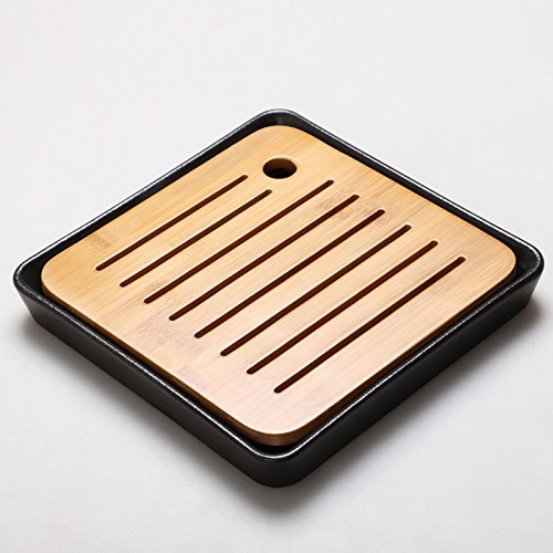 CCWY Ceramic dry foam plate Japanese style Kung Fu tea round tray bamboo seasoned millet mush pot of tea saucer... N2