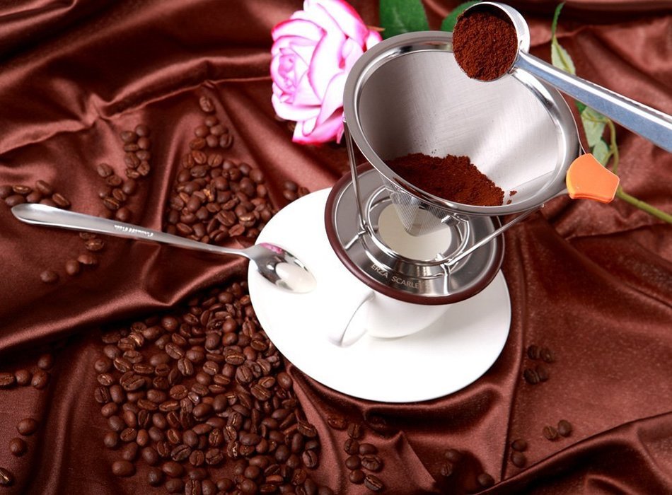 Pour Over Coffee Dripper | Cone Coffee Filter Stainless Steel, with Mixing Spoon and Coffee Scoop by ERZA SCARLET... N4