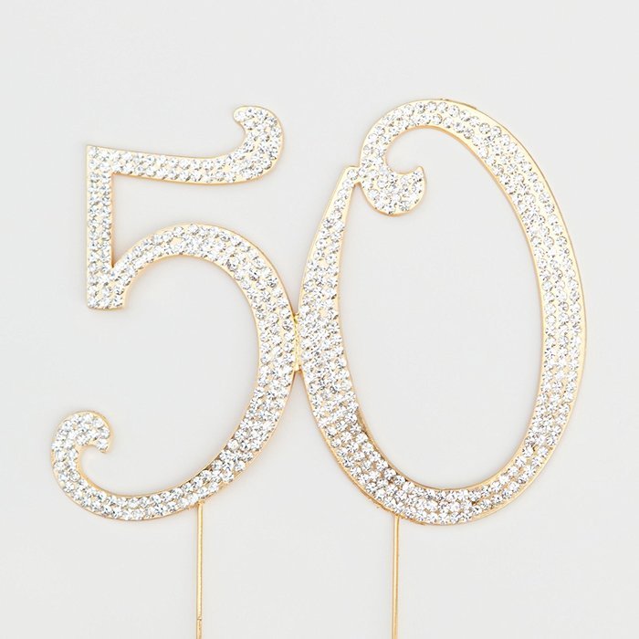 50 Cake Topper for 50th Birthday or Anniversary Gold Party Supplies and Decoration Ideas (Gold) N4