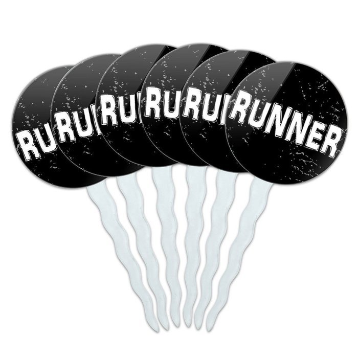 Set of 6 Cupcake Picks Toppers Decoration Running - Crazy 26.2 Runner Marathon N8
