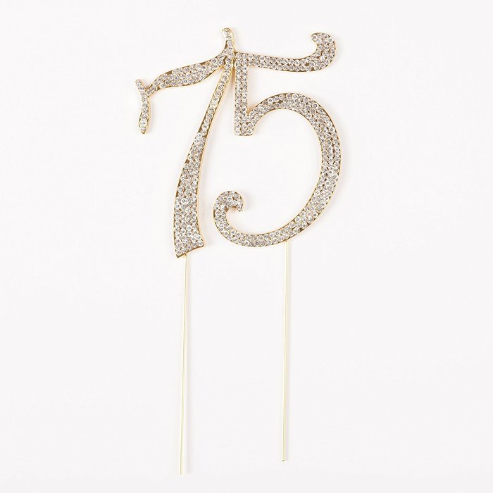 75 Cake Topper for 75th Birthday or Anniversary Crystal Rhinestone Number Decoration (Silver) N6