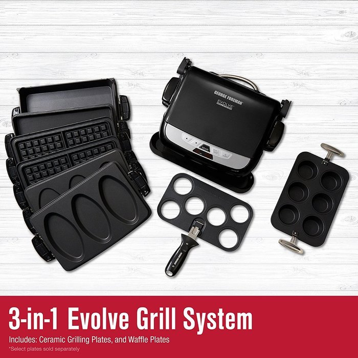 George Foreman GRP4842R 3-in-1 Multi-Plate Evolve Grill, Electric Grill, (Panini Press, Grilling, and Waffle Plates... N21