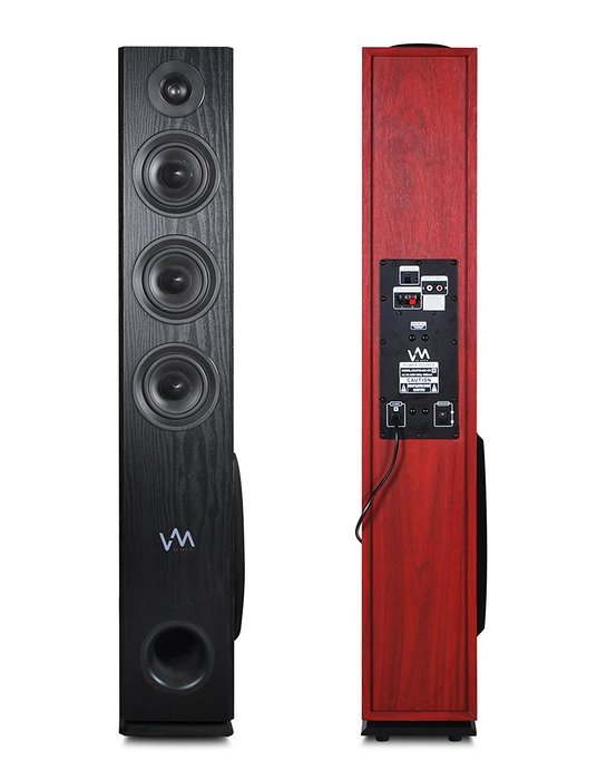 VM Audio EXAT30 Black/Cherry Floorstanding Powered Bluetooth Tower Speakers Pair N2