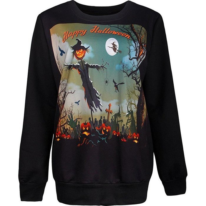 Pullover Tops,Morecome Women Halloween Pumpkin 3D Print Long Sleeve Sweatshirt N3