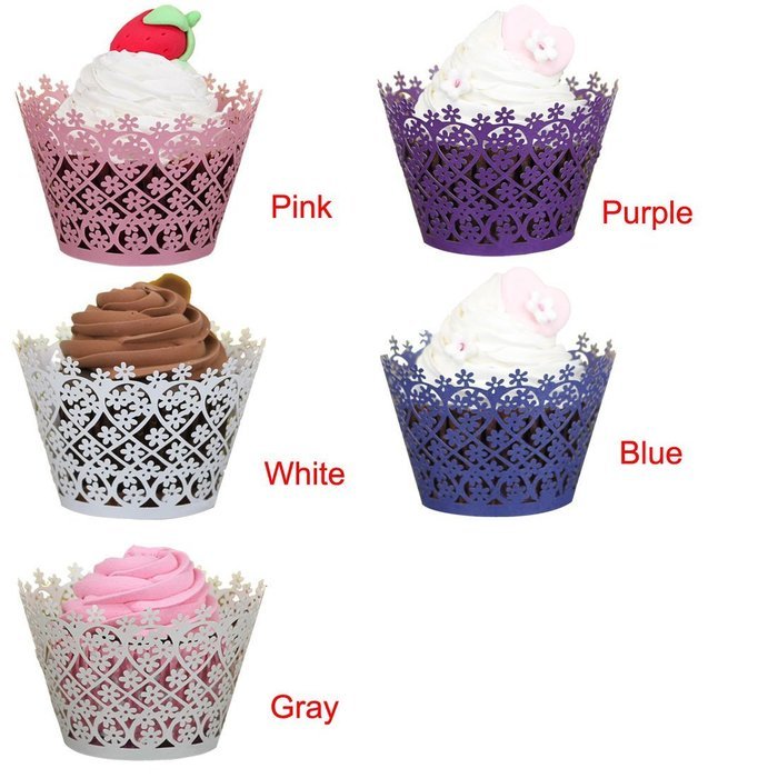 Voberry&reg; 50 Pack White Flower Filigree Lace Cupcake Wrapper Liners Wedding Birthday Party Cake Wrapps (White)