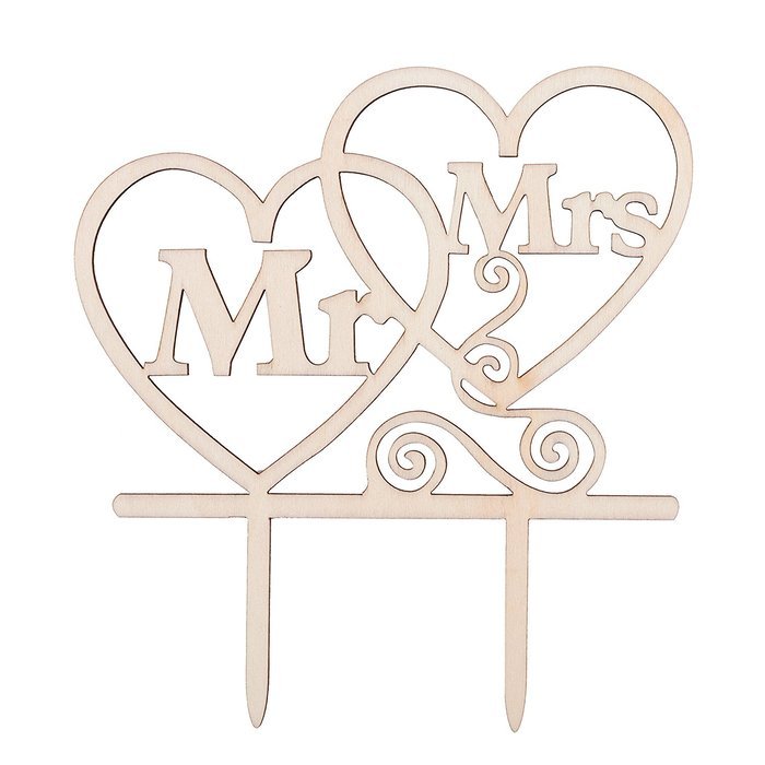 LOVENJOY with Gift Box Mr and Mrs Monogram Wedding Engagement Cake Topper Rustic Wood (5.5-inch) N2