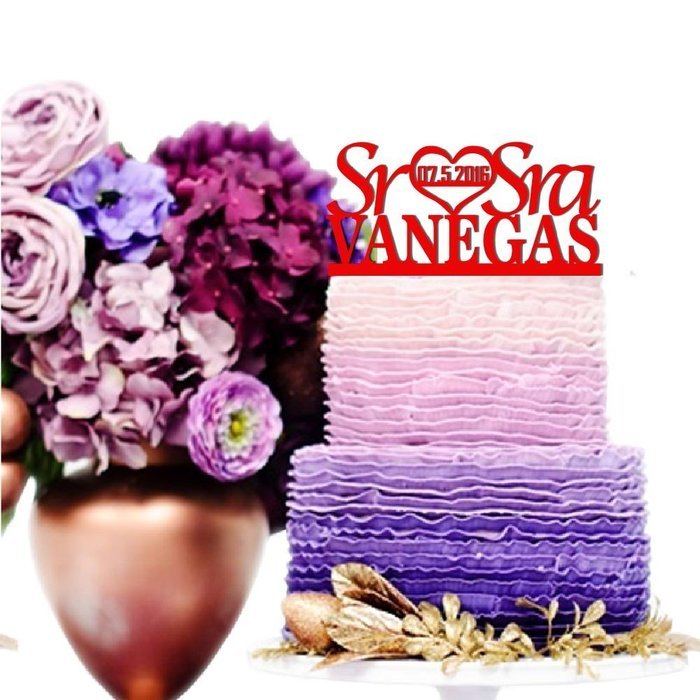 Sugar Yeti Made In USA Personalized Wedding Cake Topper Sr Heart Sra With Date #55 Gold Mirror N10
