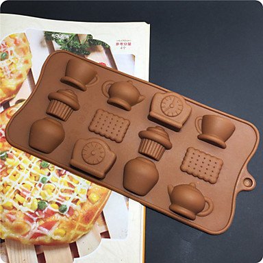 Y&XL&H 12 Holes Silicone Tea Cup Clock Teapot Cake Molds Ice Chocolate Decorating Mould DIY Kitchen Accessories N2