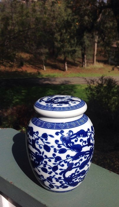 Decorative Blue and White Chinese Herb Floral Pattern Porcelain Tea Storage Container or Display Unit (Large) N6