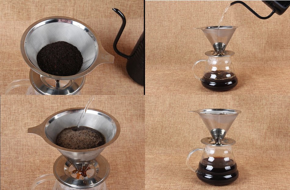 Joyoldelf Reusable Stainless Steel Coffee Filter, Fine Double Mesh Pour Over Cone Coffee Dripper - Fits on Most... N4