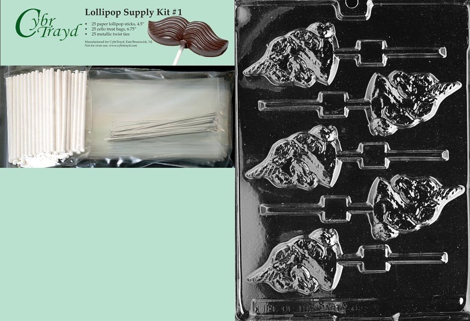 Cybrtrayd 45StK25S-A008 Unicorn Lolly Animal Chocolate Candy Mold with Lollipop Supply Kit