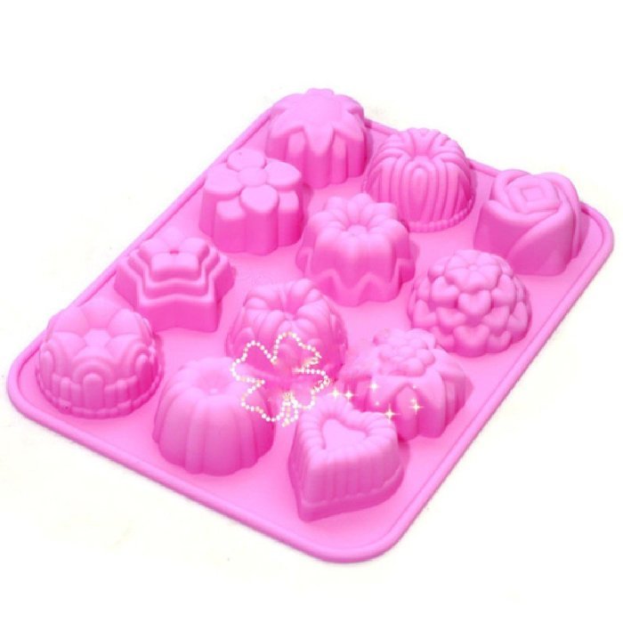 DUFUSTORE 1pcs 12 Flower Cake Mold Chocolate Silicon Mould Pattern Random Color N4