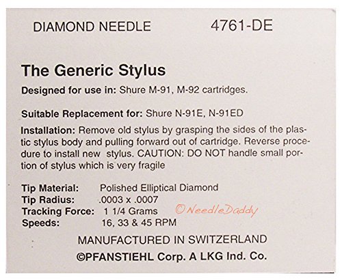 NEEDLE STYLUS FOR SHURE HI TRACK M91-ED M92 M92 N91 N92 RS-1000E 761-DE 4761-de N3