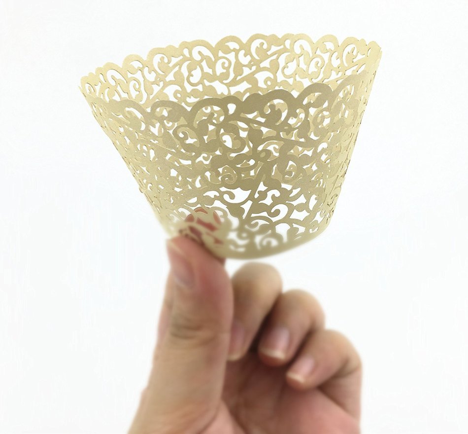 Yansanido 100 set pink Filigree Artistic Bake Little Vine Lace Laser Cut Cupcake Wrapper Cup Muffin Case Trays... N11