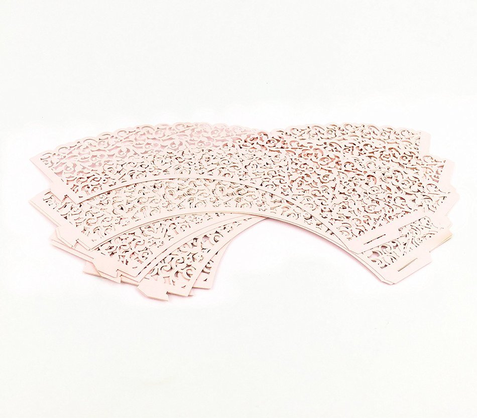 Yansanido 100 set pink Filigree Artistic Bake Little Vine Lace Laser Cut Cupcake Wrapper Cup Muffin Case Trays... N16