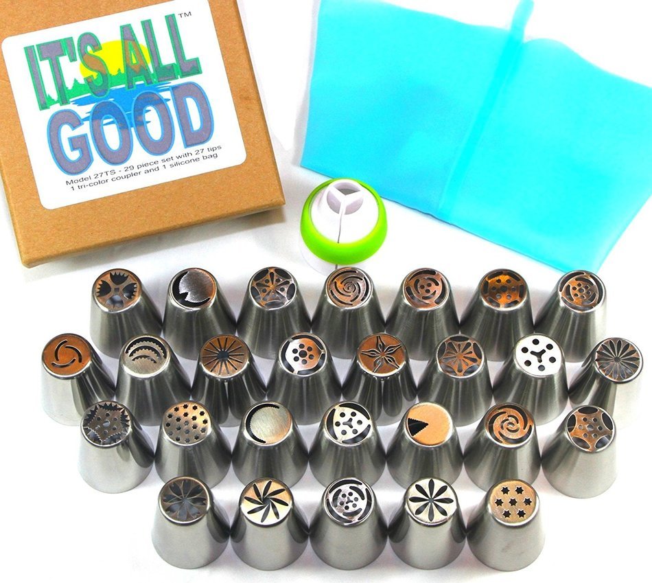 RUSSIAN PIPING TIPS 32 Piece set Easy To Use Complete Kit For Cake Icing Decoration. Includes 27 Food Grade Stainless... N2
