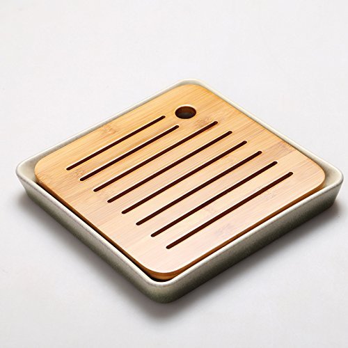 CCWY Ceramic dry foam plate Japanese style Kung Fu tea round tray bamboo seasoned millet mush pot of tea saucer... N4