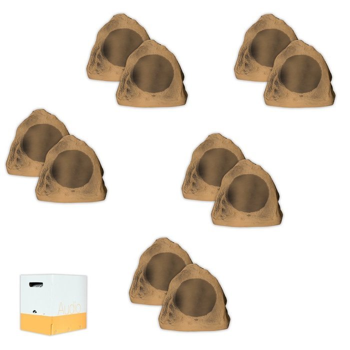 Acoustic Audio B6RS Brown 3000W Outdoor Weatherproof 6.5" Rock Speakers 5 Pair Pack with Wire B6RS-5PRW
