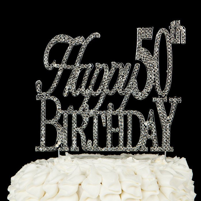 50 Cake Topper for 50th Birthday or Anniversary Gold Party Supplies and Decoration Ideas (Gold) N10