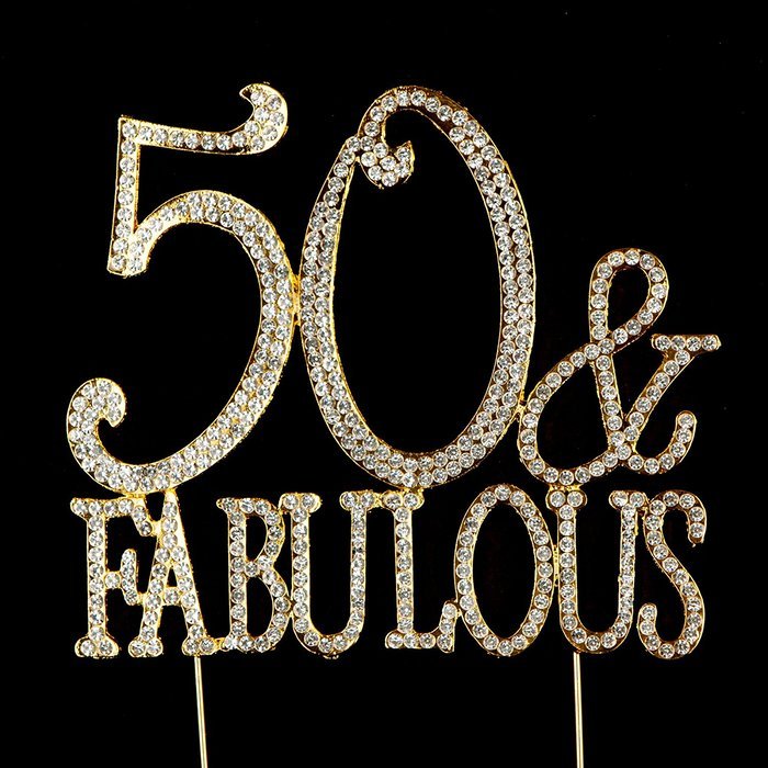 50 Cake Topper for 50th Birthday or Anniversary Gold Party Supplies and Decoration Ideas (Gold) N14