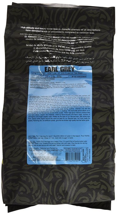 Metropolitan Tea 200 Count Pyramid Shaped Teabags, Earl Grey Tea N3