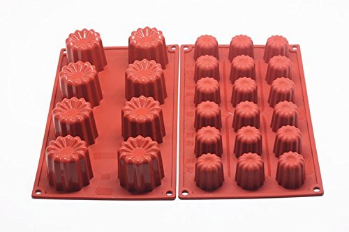 Astra shop 18 Cavities Mini Non-Stick Silicone Mold, Cannele Bordelais Multi Cavity Baking Mold, Red N4