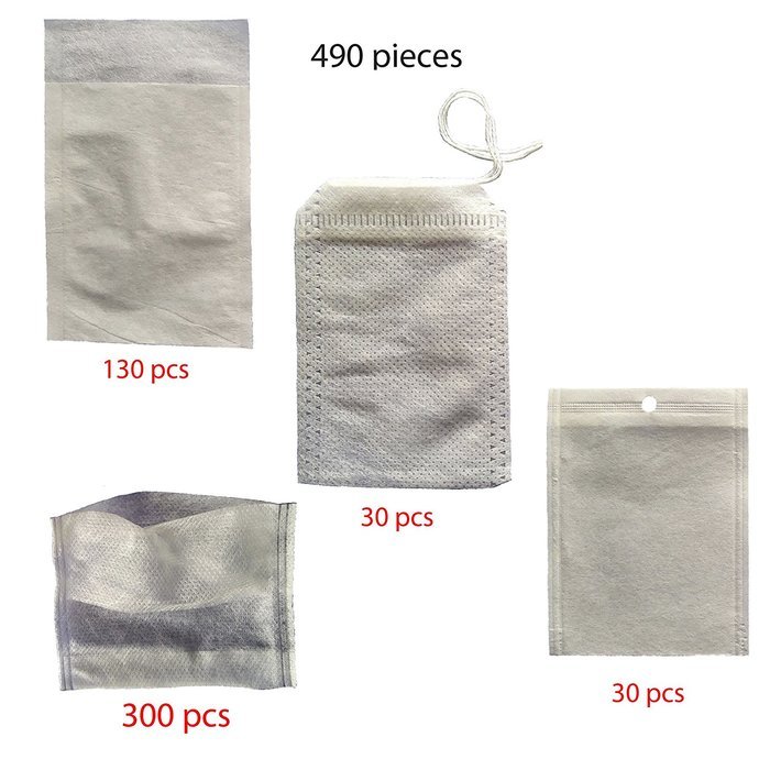 WELLSKEY Tea Filter Bags Set 490 pcs (Tea Bags Non-woven Fabric Opposite Fold Close White 300, Tea Bags Paper... N2