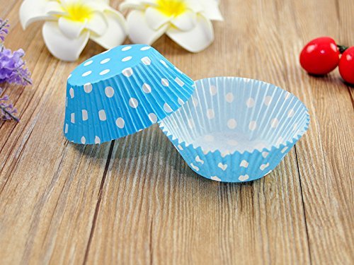 100 PCS Blue w/ White Polka Dot Paper Cupcake Cups N6