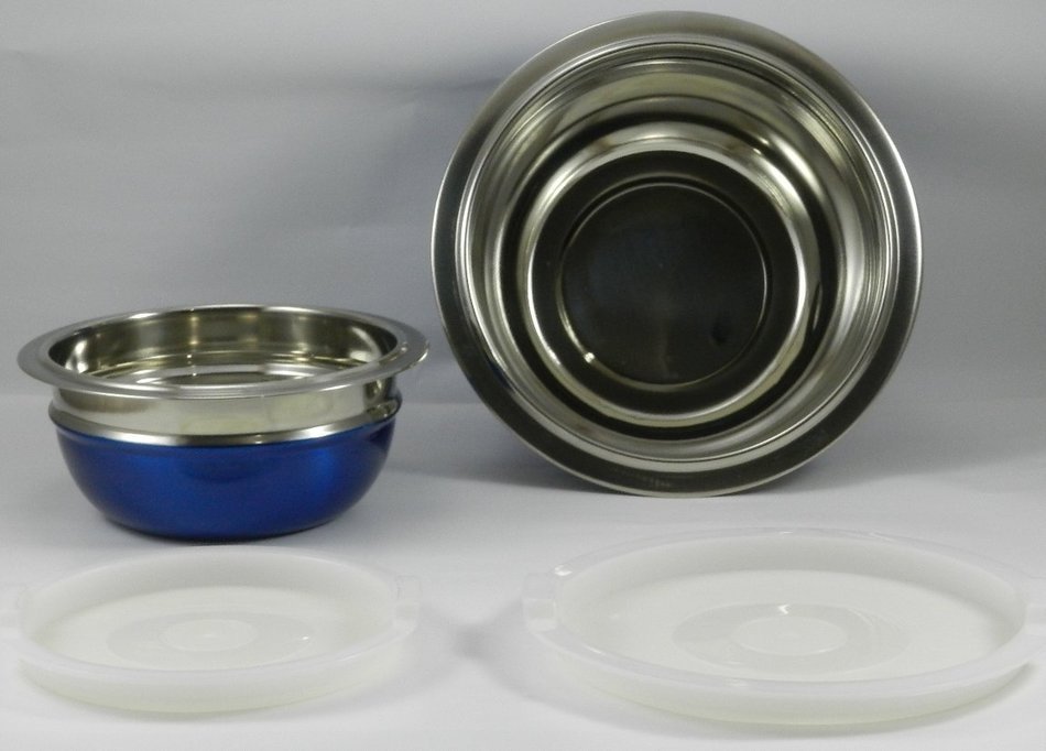 Stainless Steel 4-Piece Mixing/Storing Bowl Set with Lids (Blue) N7