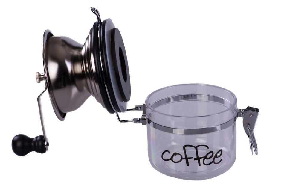 Gourmet Hand Powered Chrome Coffee Grinder with Latch Secured Canister N2